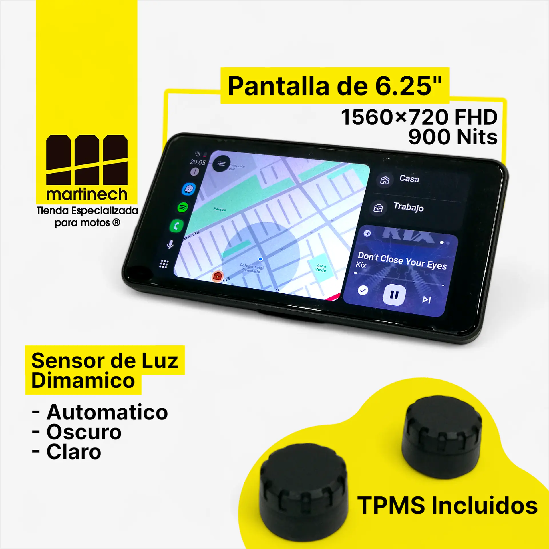 CarPlay para Moto con TPMS, Android Auto, Bluetooth HD 5