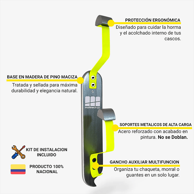 Soporte Portacascos Doble Madera Pino Y Metal Alta Resistencia