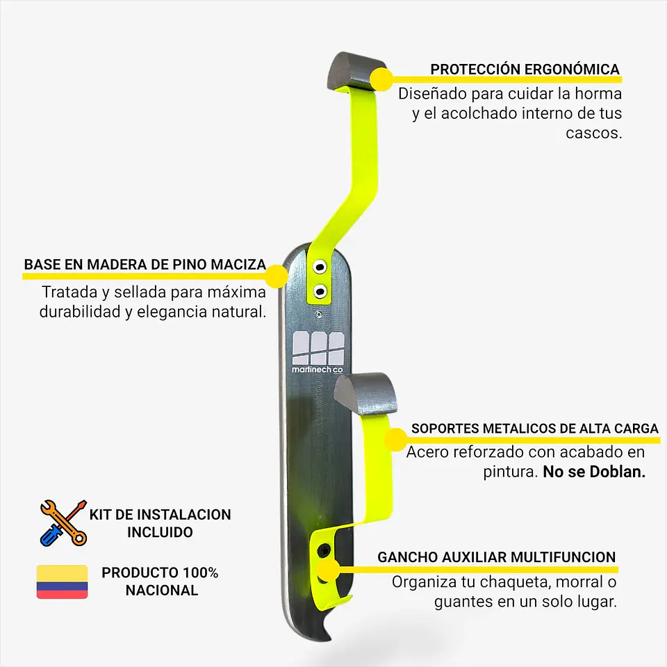 Soporte Portacascos Doble Madera Pino Y Metal Alta Resistencia 3