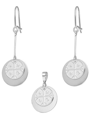 Combinación Aros y Colgante Mapuche Kultrún