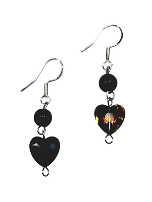 Aros Corazón Obsidiana y Cristal Tornasol