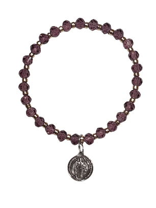Pulsera Cristal Facetado Baño Oro y Colgante Padre Benito