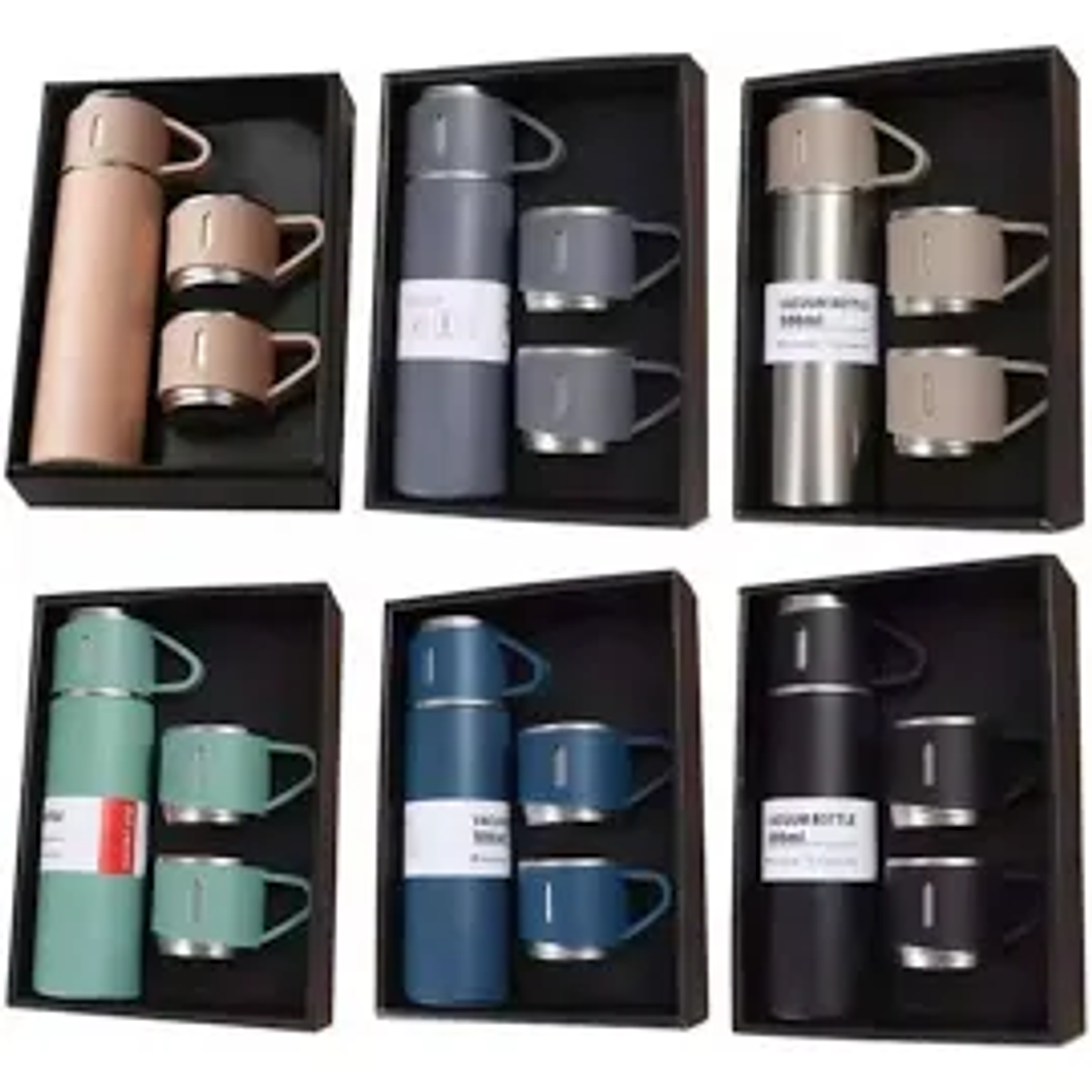 Set Termo 500ml + 3 Tazas De Acero 1