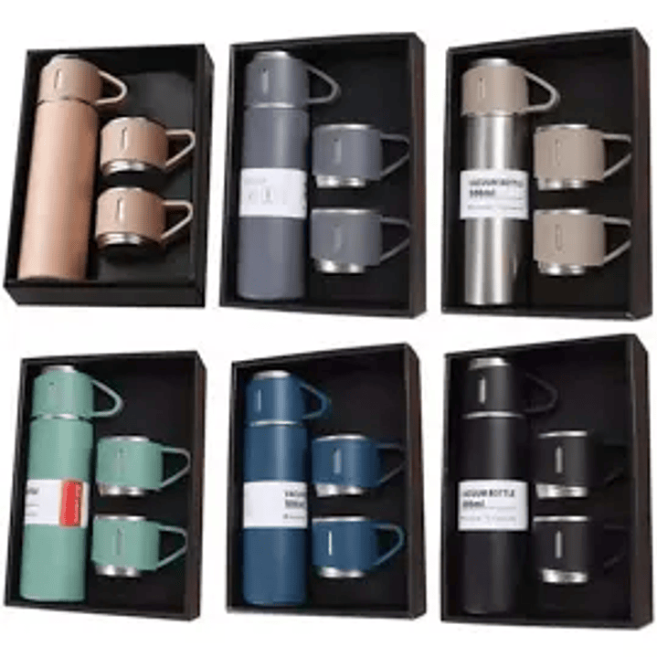 Set Termo 500ml + 3 Tazas De Acero 1
