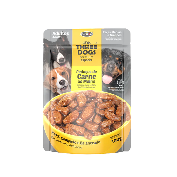 SACHET THREE DOGS ADULTO RAZAS MEDIANAS Y GRANDES 100 GRAMOS      