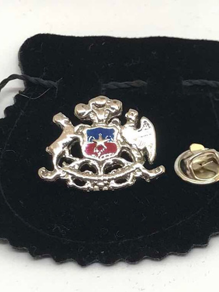 Pin Escudo Nacional De Chile Plateado Contorno  3d 2