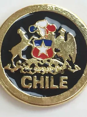 Pin Escudo De Chile Bañado En Oro Pintado A Mano 2 Centimetr Dorado Con Fondo Negro Y Detalles Rojo, Blanco Y Azul Escudo De Chile