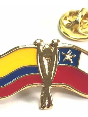 Pin Banderas Chile - Colombia Amarillo, Azul, Rojo, Blanco, Dorado Metálico Pin Banderas Chile - Colombia
