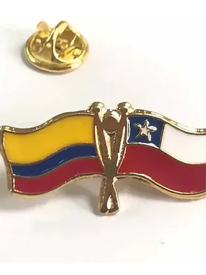 Pin Banderas Chile - Colombia Amarillo, Azul, Rojo, Blanco, Dorado Metálico Pin Banderas Chile - Colombia