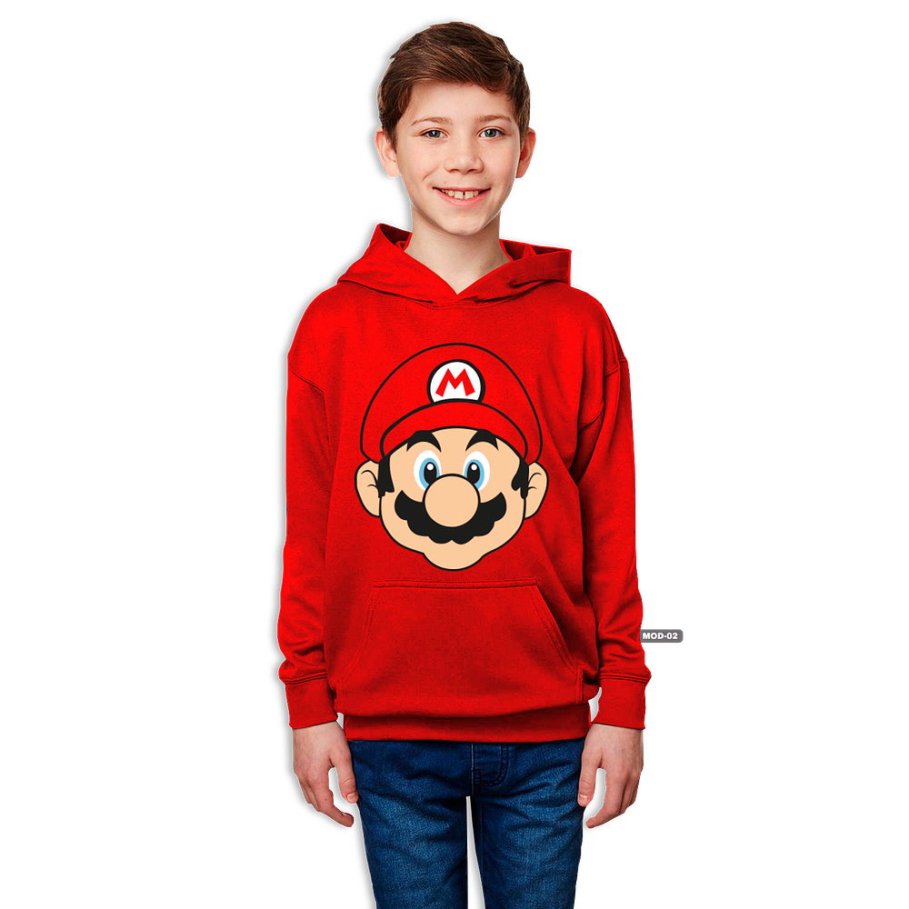 Poleron canguro con capucha cara Mario Bros Niños gamer