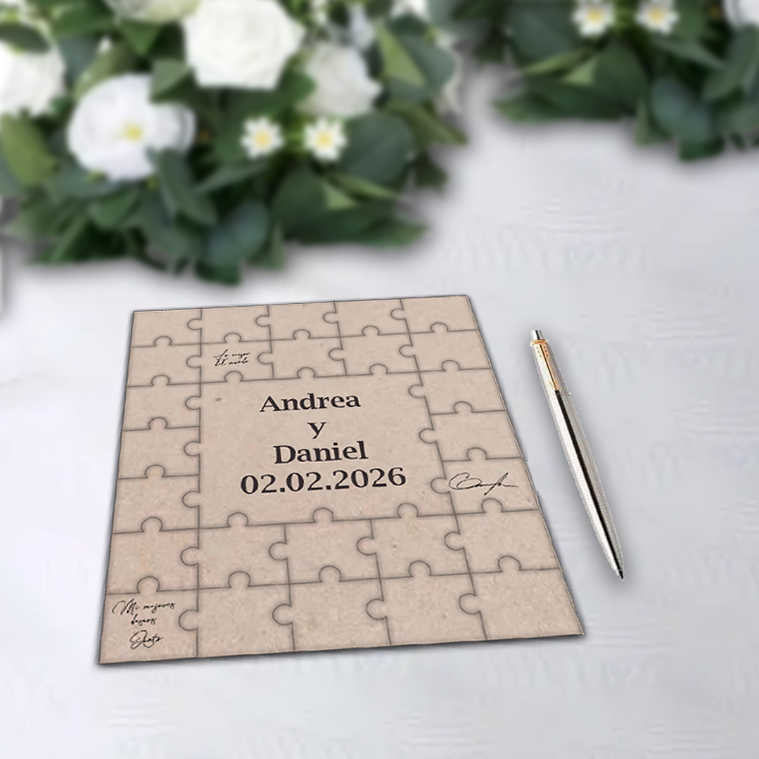Libro de visitas de madera personalizado con rompecabezas puzzles para boda, bautizo, etc 1