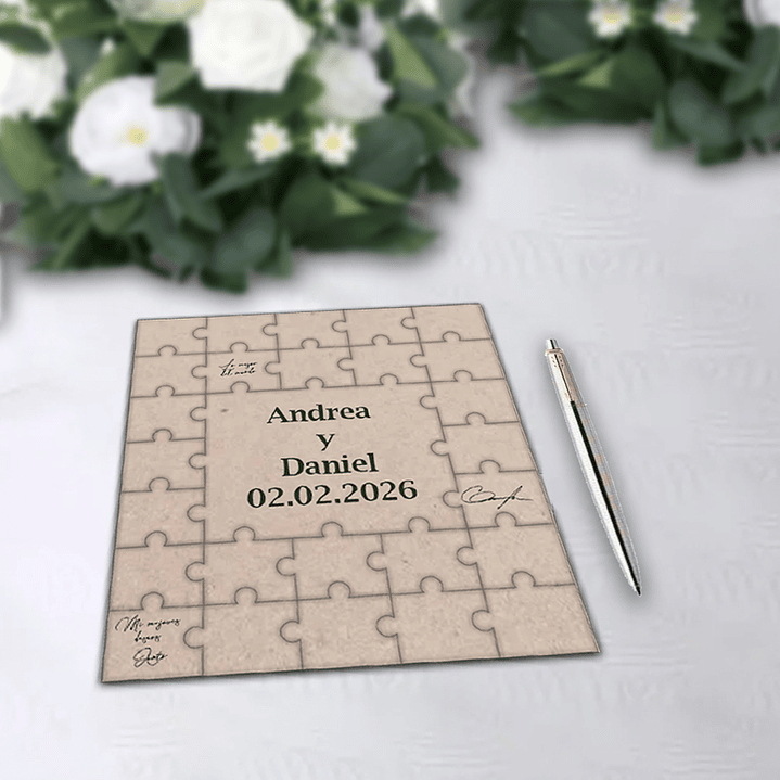 Libro de visitas de madera personalizado con rompecabezas puzzles para boda, bautizo, etc 1