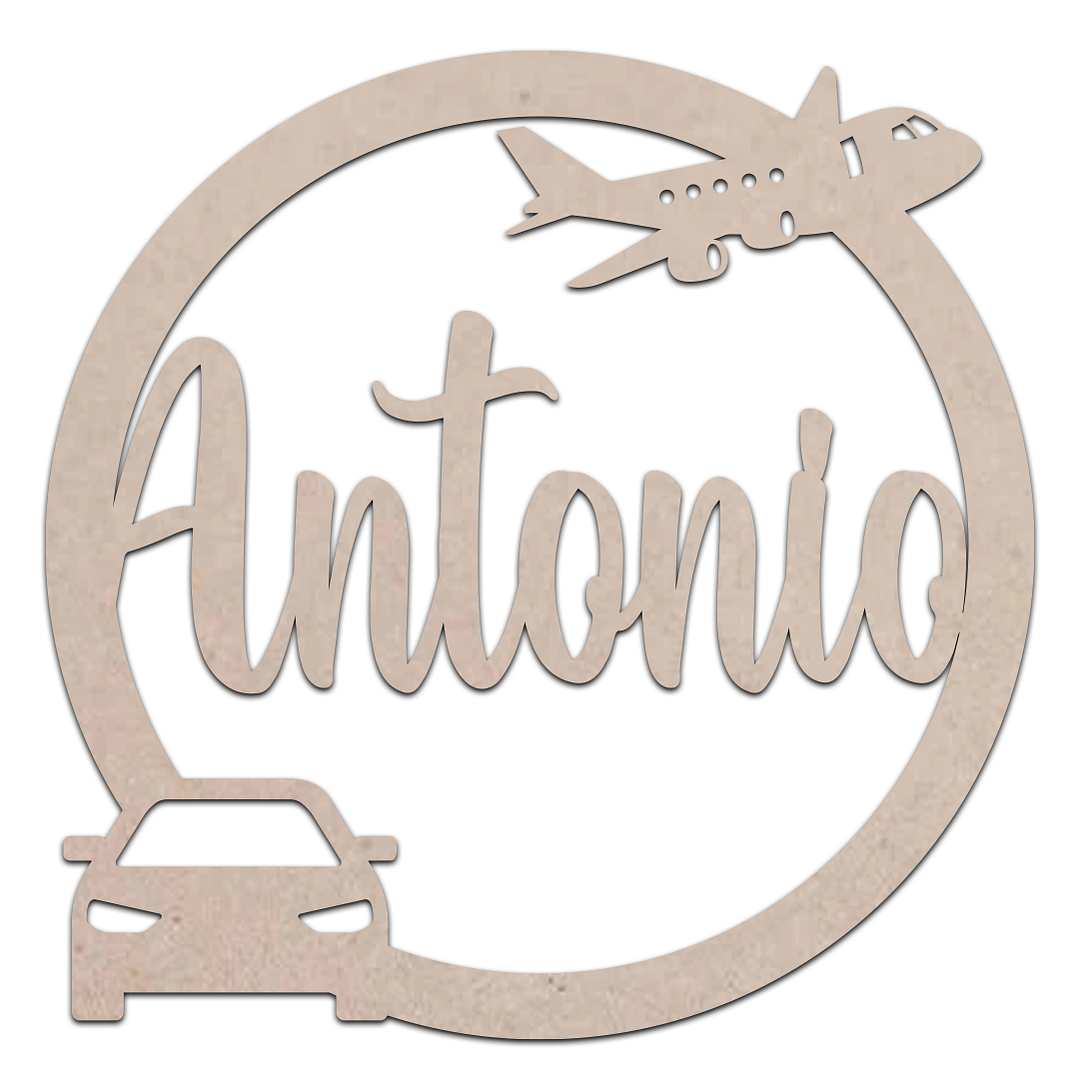 Letrero circular con nombre Madera  / MDF 3mm 4