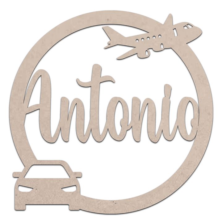 Letrero circular con nombre Madera  / MDF 3mm 4