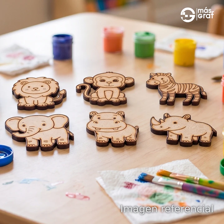 6 Figuras de Animales en Madera Natural 3mm 1