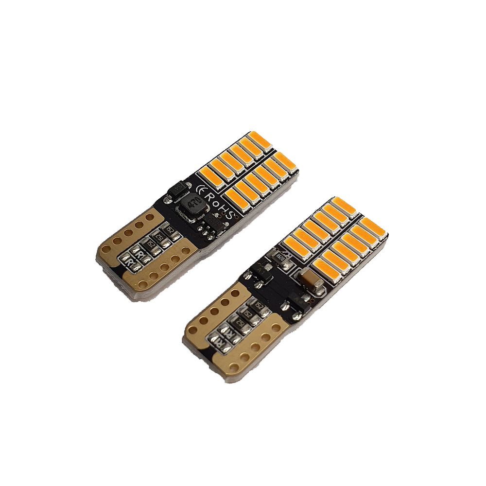 Par Ampolletas 24 Led T10 Ambar Amarillo Cola De Pescado Canbus