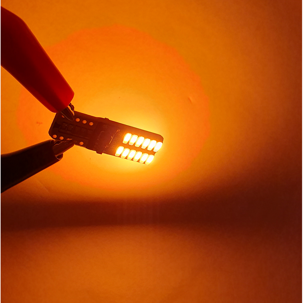 Par Ampolletas 24 Led T10 Ambar Amarillo Cola De Pescado Canbus