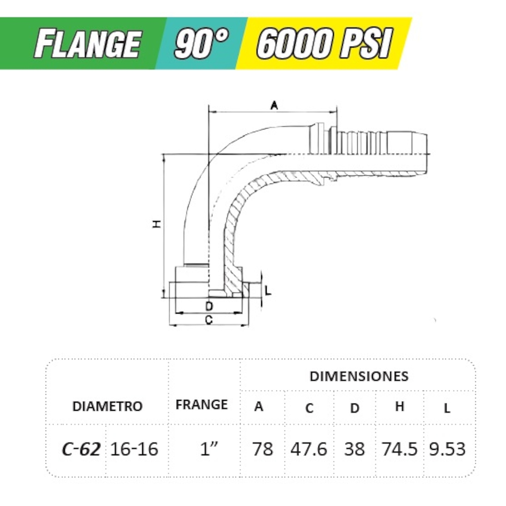 Flange Codo 90 Grados 1 pulgada 6000 PSI Brida