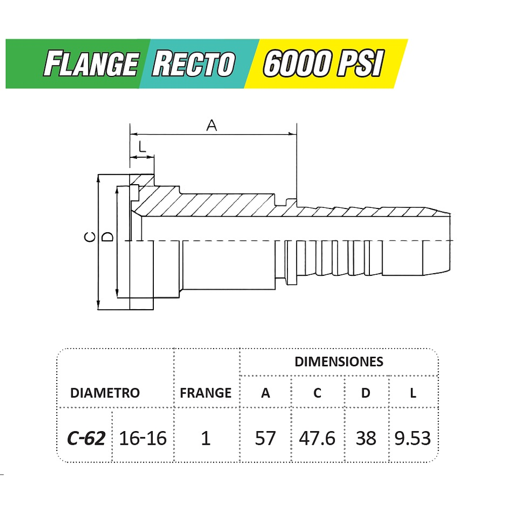Flange Recto 1 pulgada 6000 PSI Brida