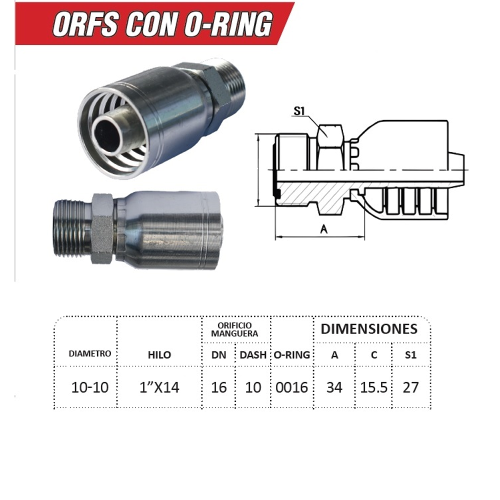 Conector Hidráulico Hembra ORFS 1 pulgadas Hilo 14