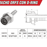 Conector Hidráulico Macho ORFS 9/16" pulgadas Hilo 18 10mm