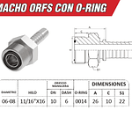 Conector Hidraulico Macho ORFS 11/16 pulgadas Hilo 16 13mm