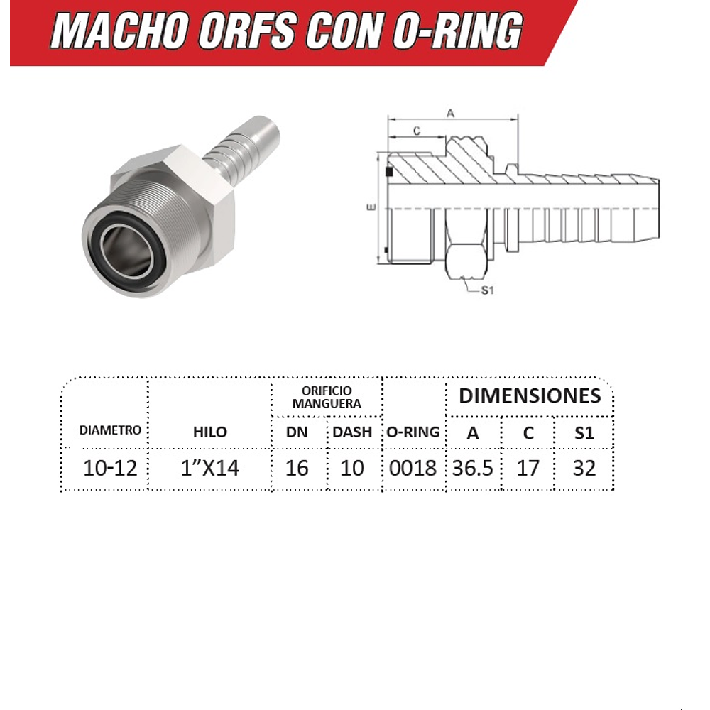 Conector Hidráulico Macho ORFS 1" pulgadas Hilo 14 19MM