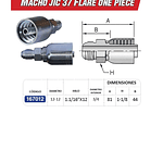 Conector Macho Jic 37 Flare One Piece 1.1/16 Pulgadas Hilo 12