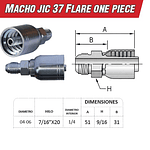 Conector Macho Jic 37 Flare One Piece 7/16 Pulgadas Hilo 20 14mm