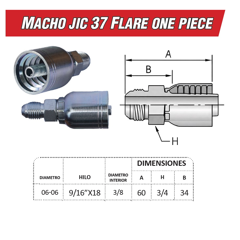 Conector Macho Jic 37 Flare One Piece 9/16 Pulgadas Hilo 18