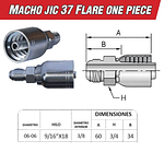 Conector Macho Jic 37 Flare One Piece 9/16 Pulgadas Hilo 18