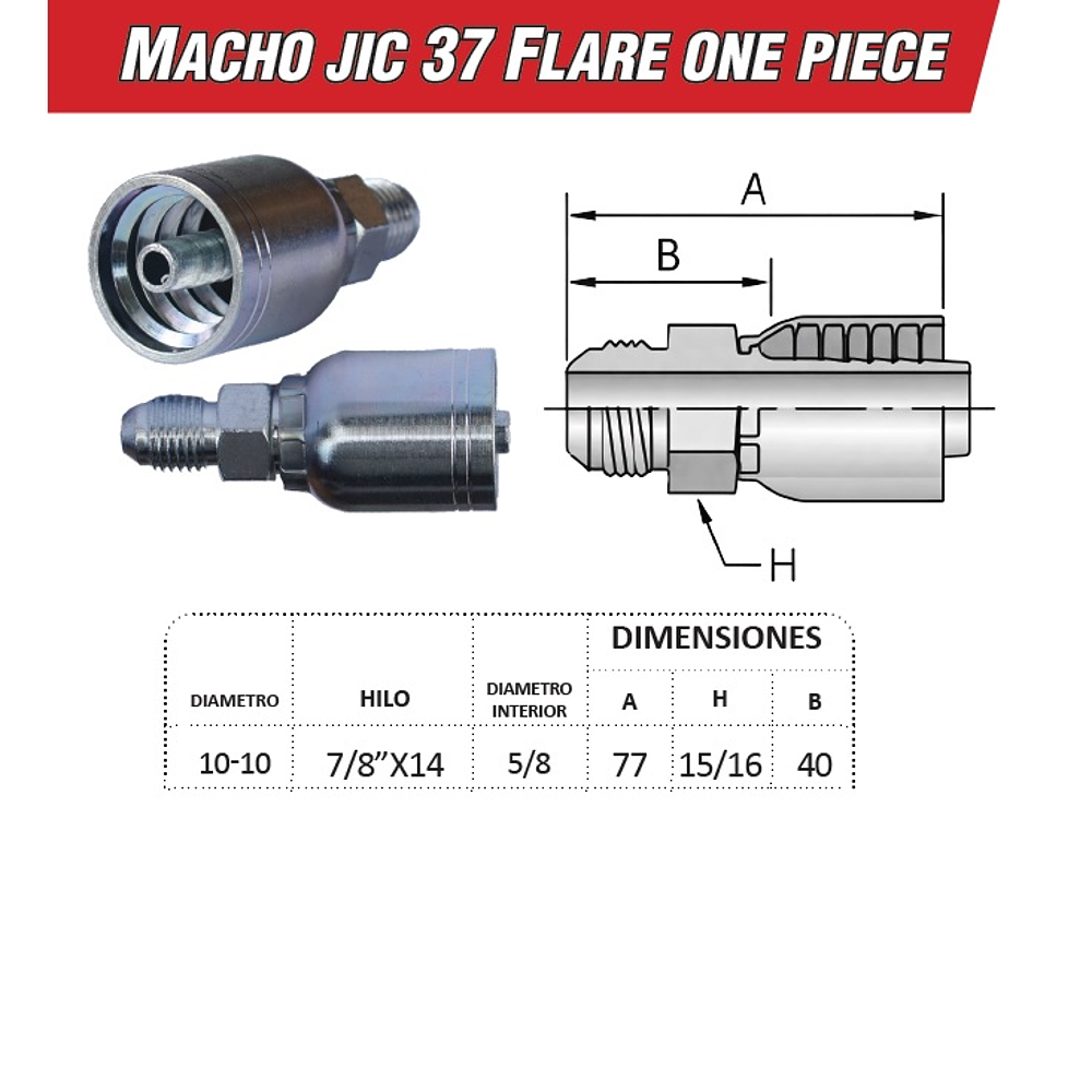 Conector Macho Jic 37 Flare One Piece 7/8 Pulgadas Hilo 14