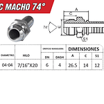 Conector Hidraulico Macho JIC 74 7/16 Hilo 20