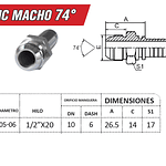 Conector Hidráulico Macho JIC 74 1/2 Hilo 20