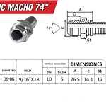 Conector Hidráulico Macho JIC 74 9/16 Hilo 18