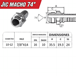 Conector Hidráulico Macho JIC 74 7/8 Hilo 14 