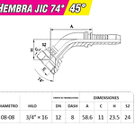 Conector Hidráulico Hembra Jic 3/4 x 16 45 Grados 