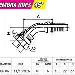 Conector Hidráulico Hembra ORFS 11/16 x 16 45 grados