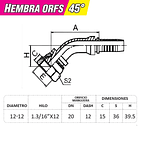 Conector Hidráulico Hembra ORFS 1.3/16 x 12 45 grados