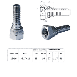 Conector Hidráulico 1" x 11 Hembra Giratoria Recta BSP 60 grados