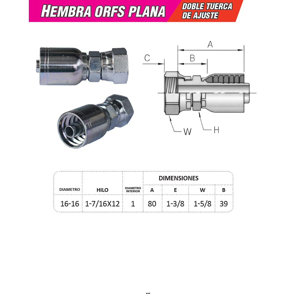 Conector Hidraulico Hembra ORFS 1-7/16 x 12 Doble Tuerca 