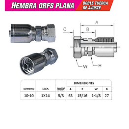Conector Hidraulico Hembra ORFS 1x14  Doble Tuerca