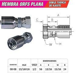 Conector Hidraulico Hembra ORFS 13/16 x 16  Doble Tuerca