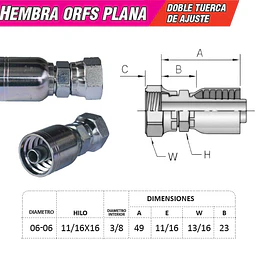 Conector Hidráulico Hembra ORFS 11/16 x 16  Doble Tuerca