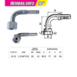 Conector Hidráulico Hembra ORFS 1.3/16 x 12 corto
