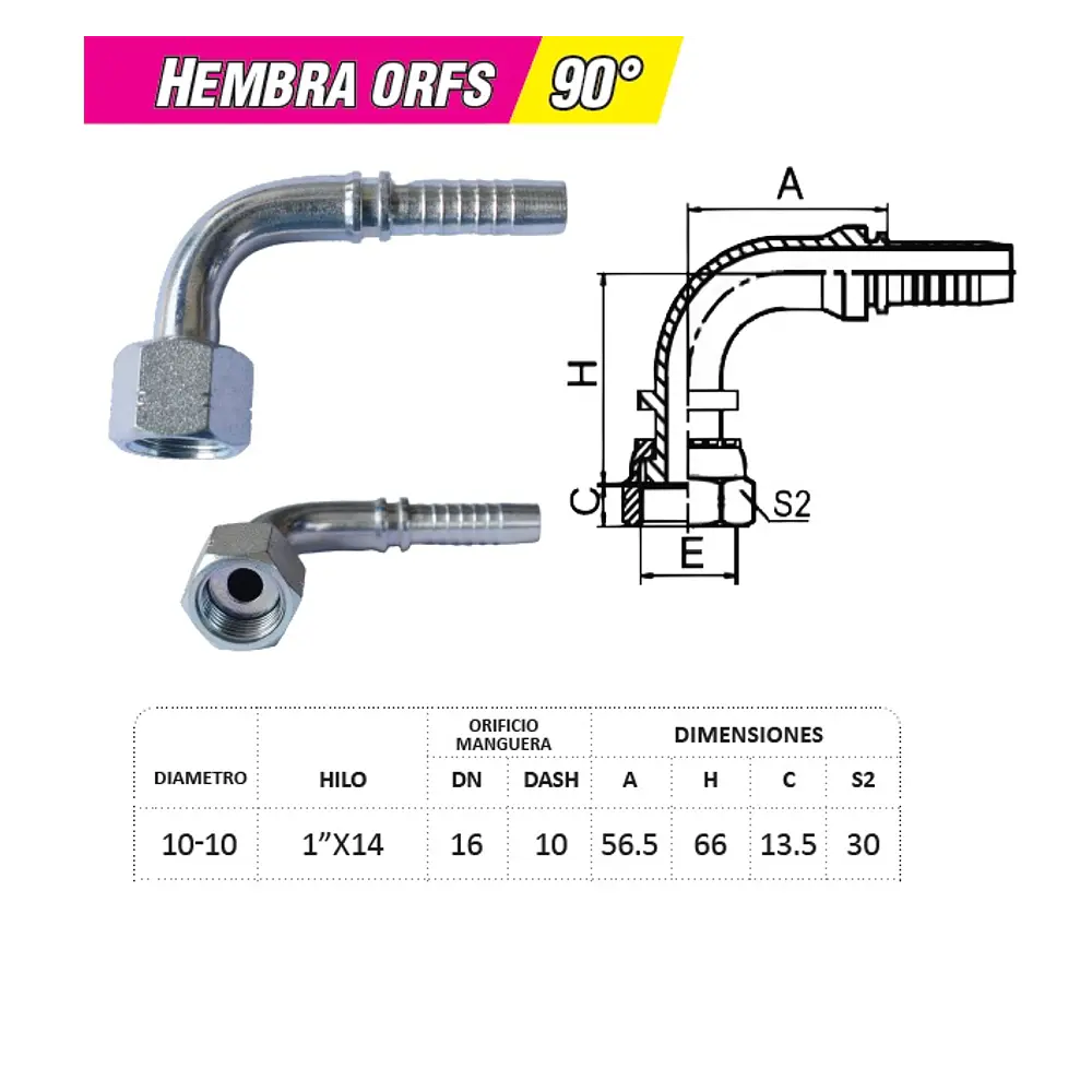 Conector Hidráulico Hembra ORFS 1 x 14