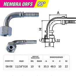 Conector Hidráulico Hembra ORFS 11/16 x 16