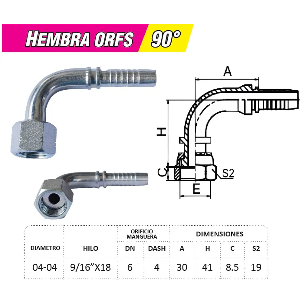 Conector Hidráulico Hembra ORFS 9/16 x 18
