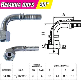 Conector Hidráulico Hembra ORFS 9/16 x 18