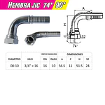 Conector Hidráulico 3/4 x 16 Hembra Jic 90 grados